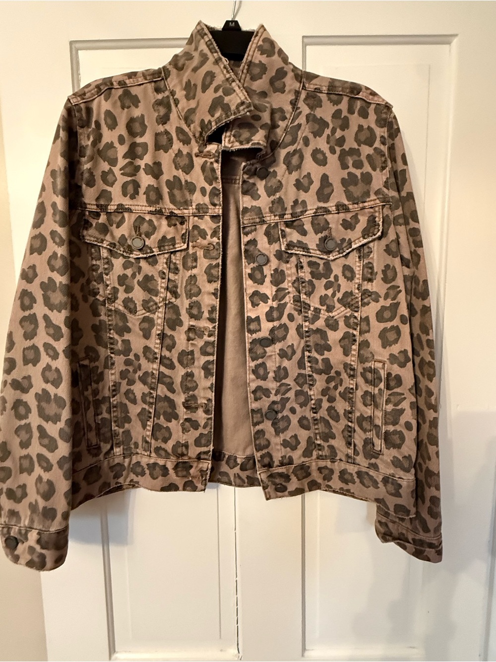Blank NYC Taupe and Gray Leopard-Print Jean Jacket